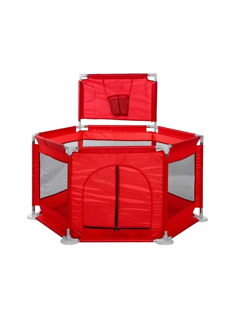 Large Hexagon Baby Playpen with Basketball Hoop - Safe Indoor/Outdoor Breathable Mesh Activity Centre & Safety Fence for Toddlers (130x70cm) - Without balls - Image 2